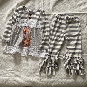 Gray Floral and Stripe Toddler Girl Outfit